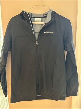 Columbia Kids Black Hooded Lightweight Rain Jacket
